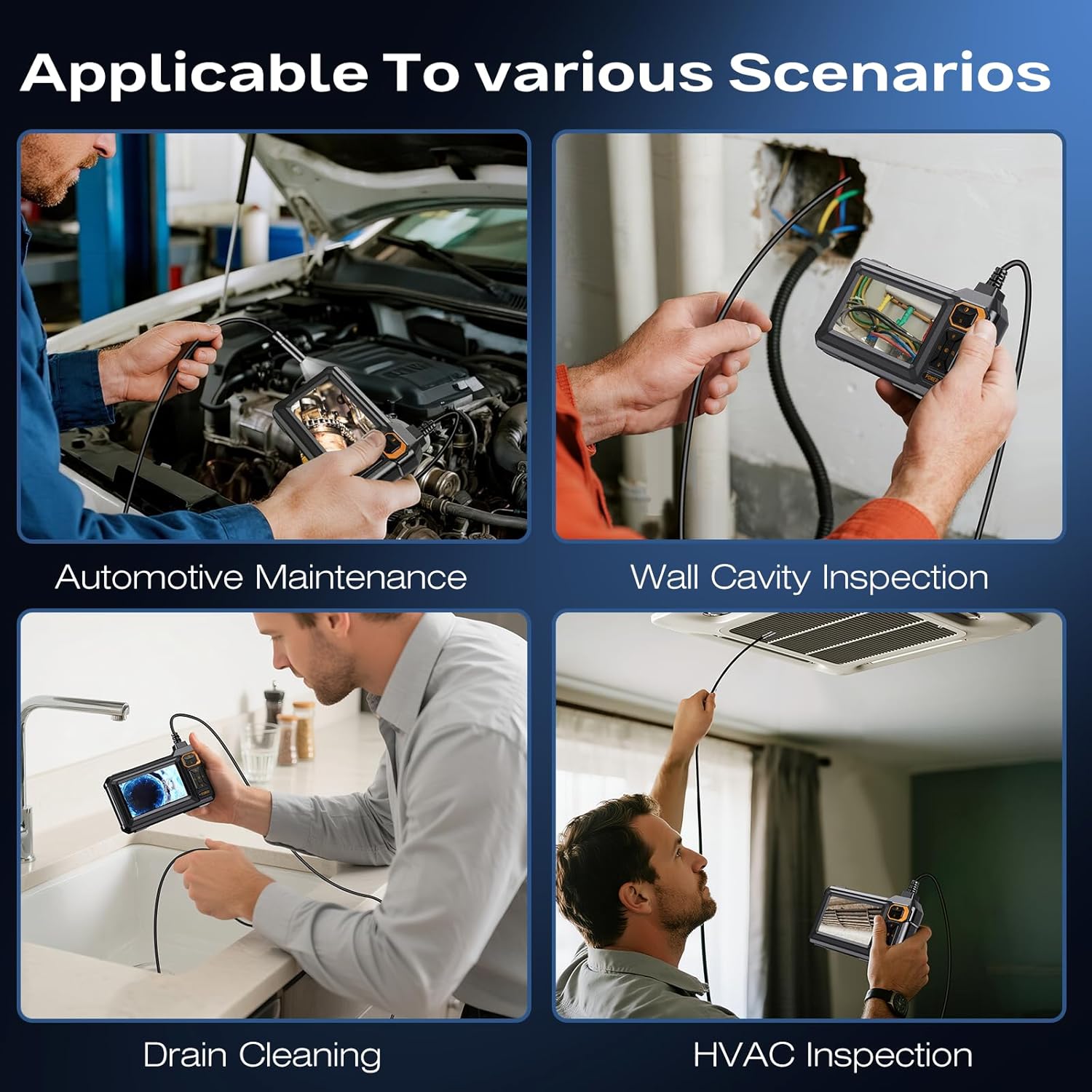 Endoscope Camera with Light, 1920P HD Borescope Inspection Camera with 4.3 IPS Screen, AukonVee IP67 Waterproof with 8 LEDs & 16.5ft Semi-Rigid Snake Camera for Automotive Pipe Tools Gadgets for Men